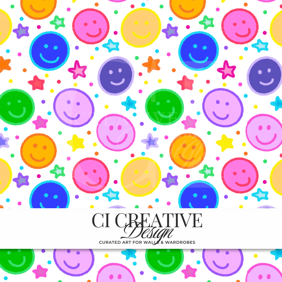Rainbow Smiley Face Seamless Pattern | Solid Crayon Digital Download PNG