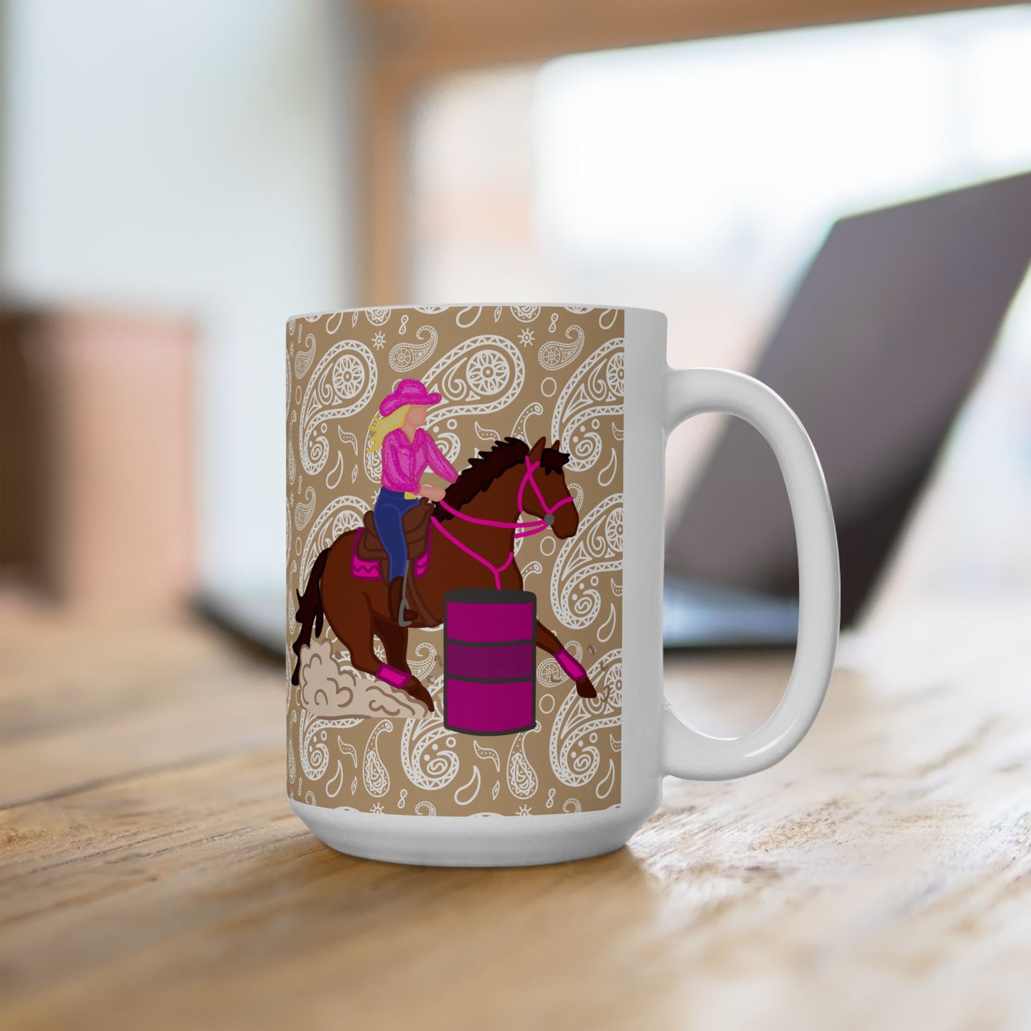 Barrel Racer Cowgirl Ceramic Coffee Mug | Rodeo Art | 11oz & 15oz