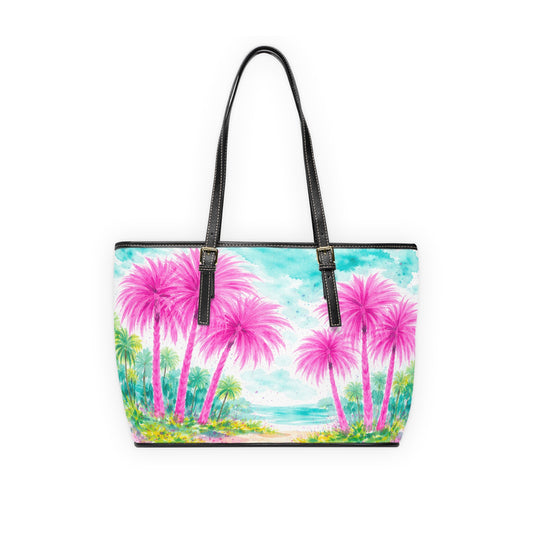 My Sand Bag Pink Palm Trees Large Purse — PU Leather Shoulder Bag