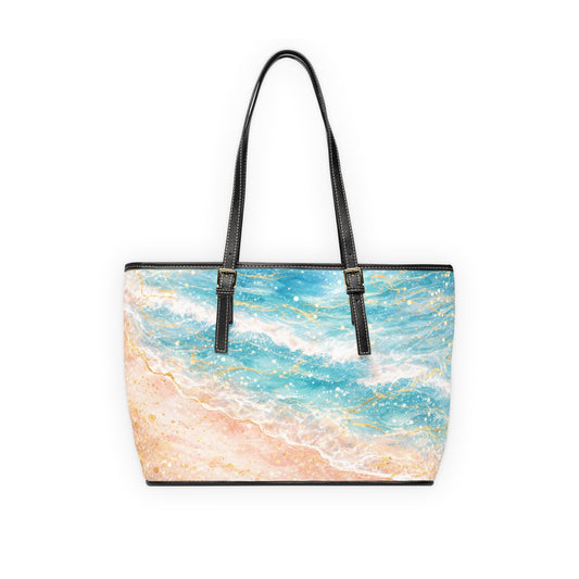 Watercolor Shoreline PU Leather Shoulder Bag — Coastal Beach Scene Shoulder Bag