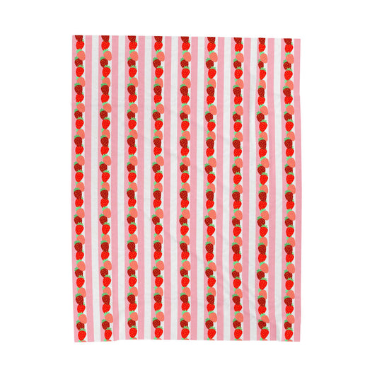 Strawberry Stripe Velveteen Plush Blanket Pattern Throw