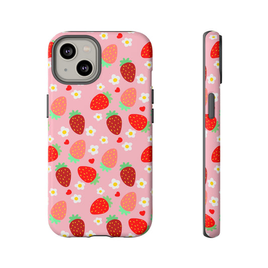 Strawberry Pattern Pink Phone Case Dual Layer Protective Case For IPhone