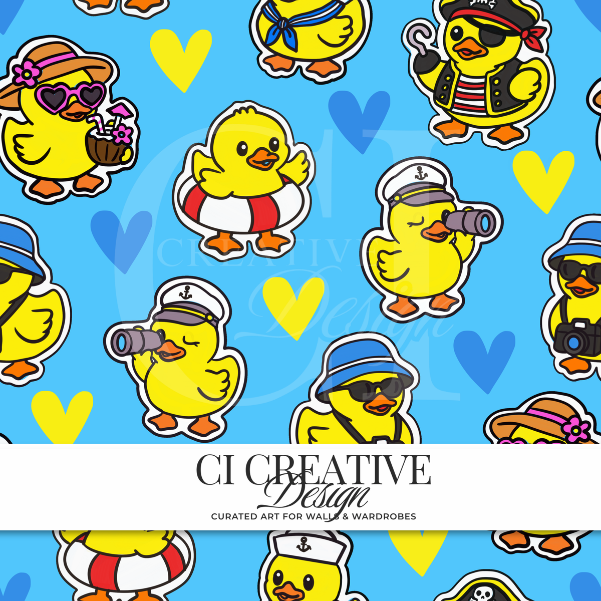 Cruise Ducks Seamless Pattern | Nautical Duck Digital Download PNG