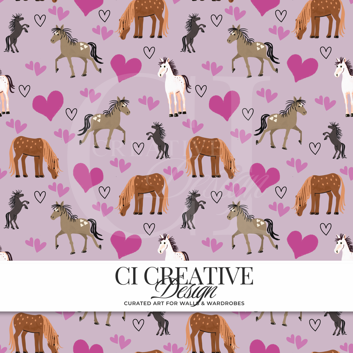 Pony Love Seamless Pattern | Horse & Heart Digital Download PNG