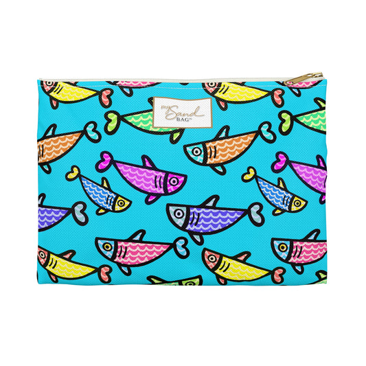 Hand Drawn Colorful Fish Accessory Pouch | Illustrated Essentials Pouch