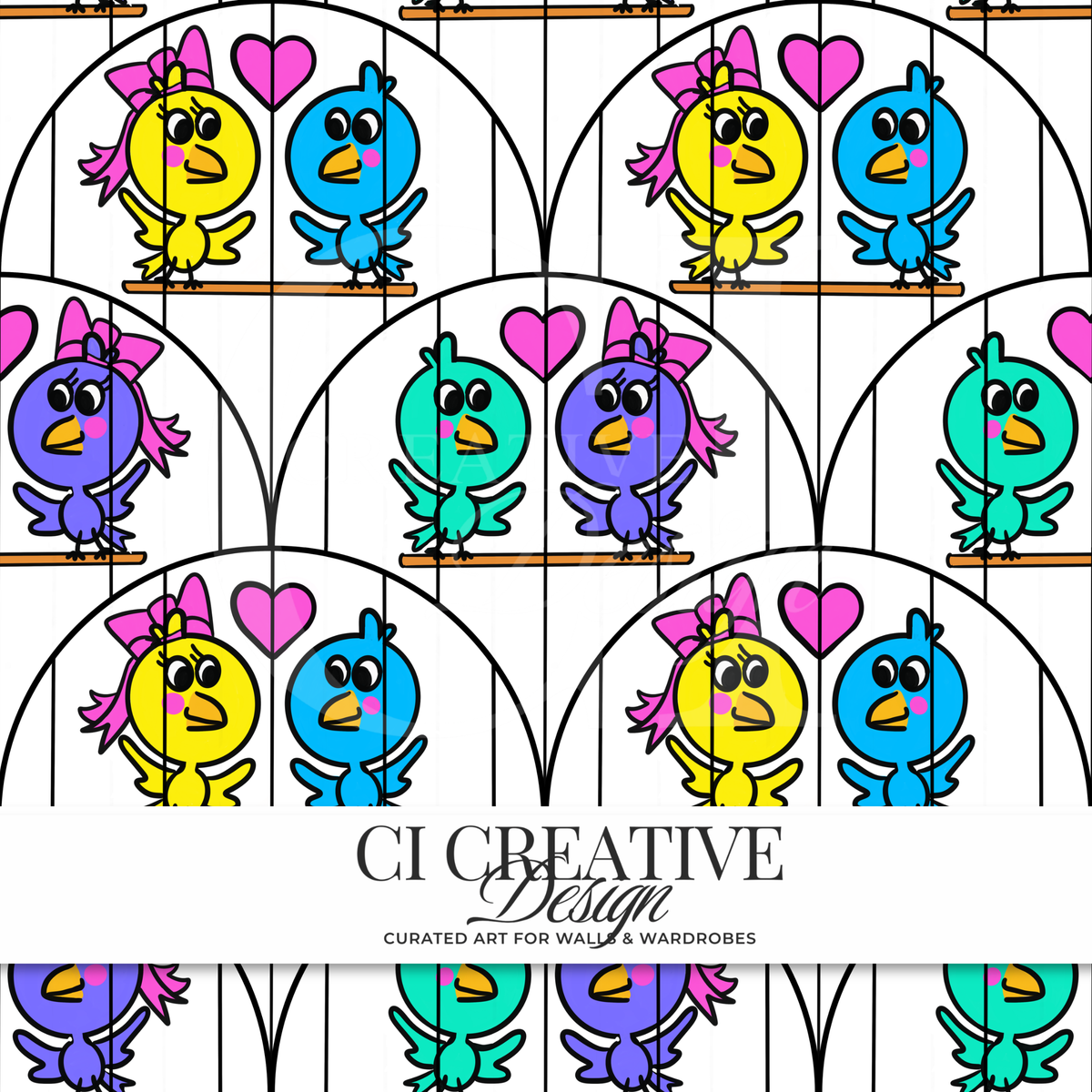 Lovebirds Seamless Pattern | Colorful Bird Digital Download PNG