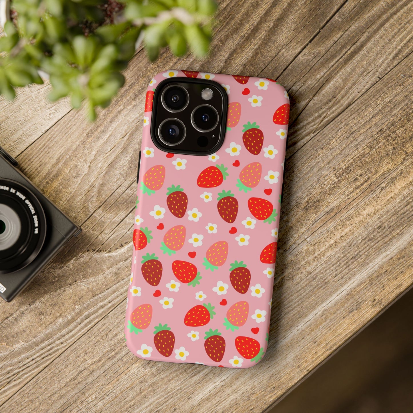 Strawberry Pattern Pink Phone Case Dual Layer Protective Case For IPhone