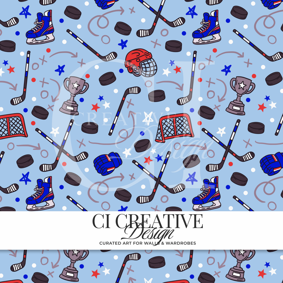 Ice Hockey Seamless Pattern | Sports Digital Download PNG