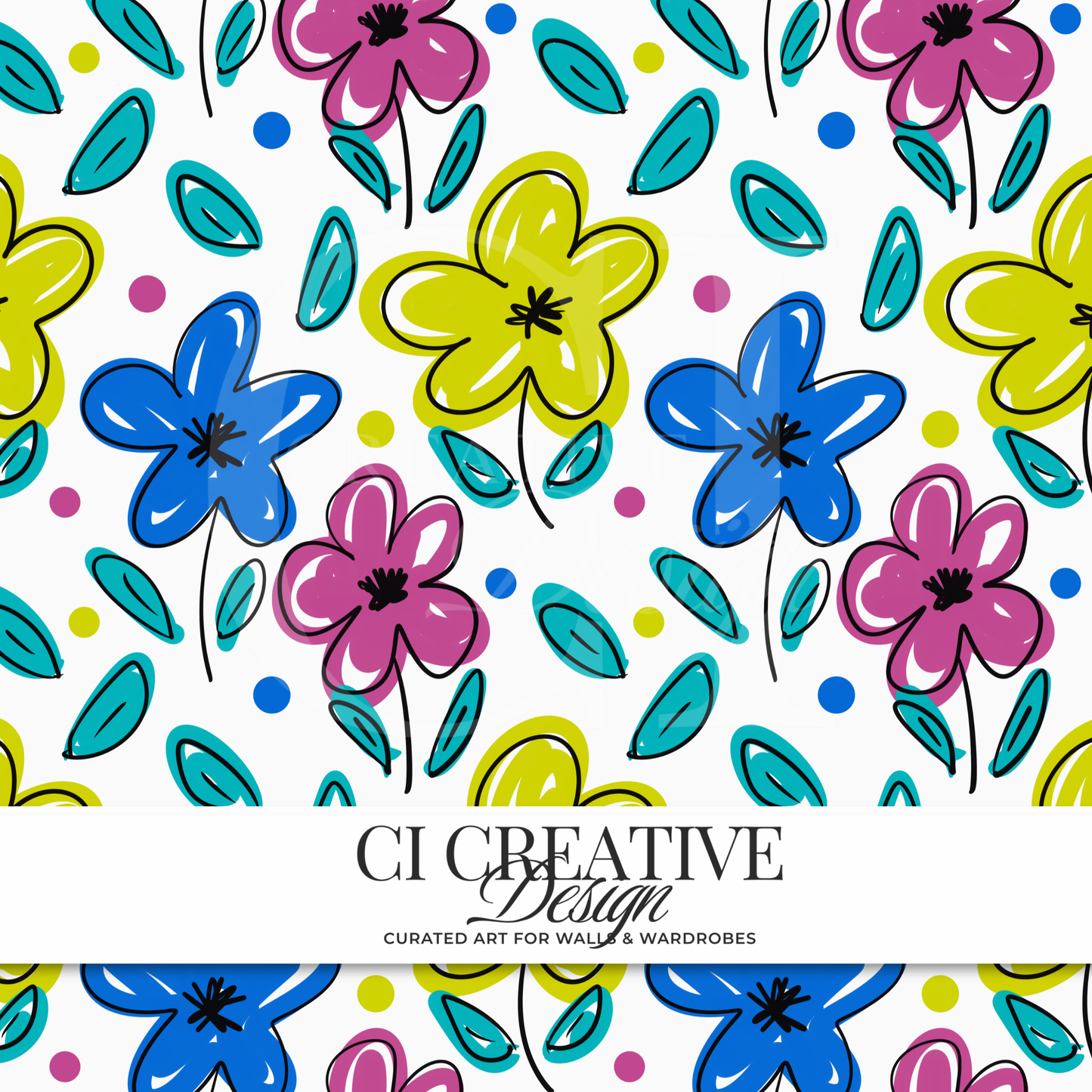 Bold Floral Seamless Pattern | Colorful Modern Digital Download PNG