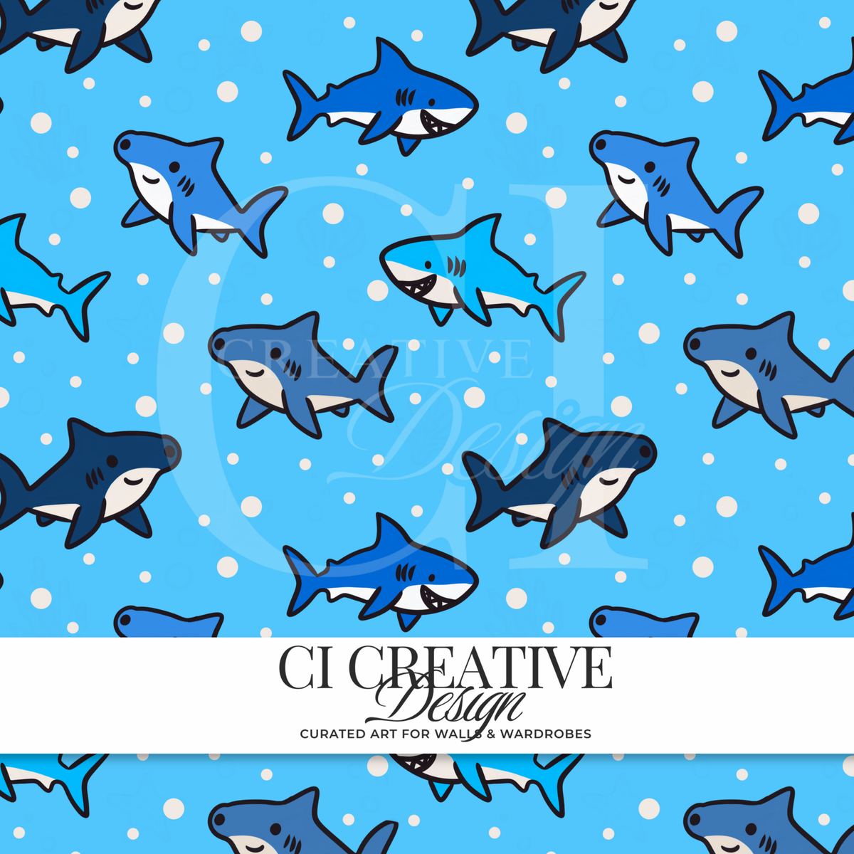 Reef Sharks Seamless Pattern | Ocean Shark Digital Download PNG