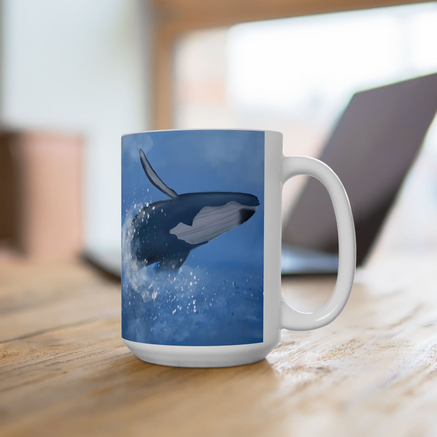 Humpback Whale Ceramic Mug For Whale Watching Coffee Cup With Frosted Ocean And Snowflake Artwork
