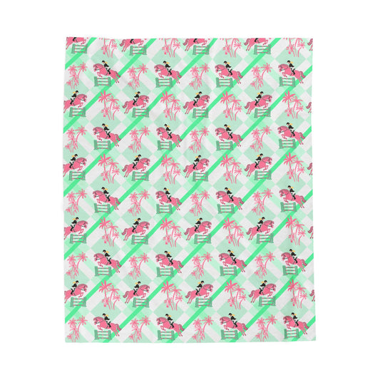 Florida Show Jumping Horse Plaid Velveteen Plush Blanket Equestrian Throw