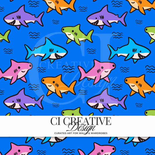 Rainbow Reef Sharks Seamless Pattern | Colorful Shark Digital Download PNG