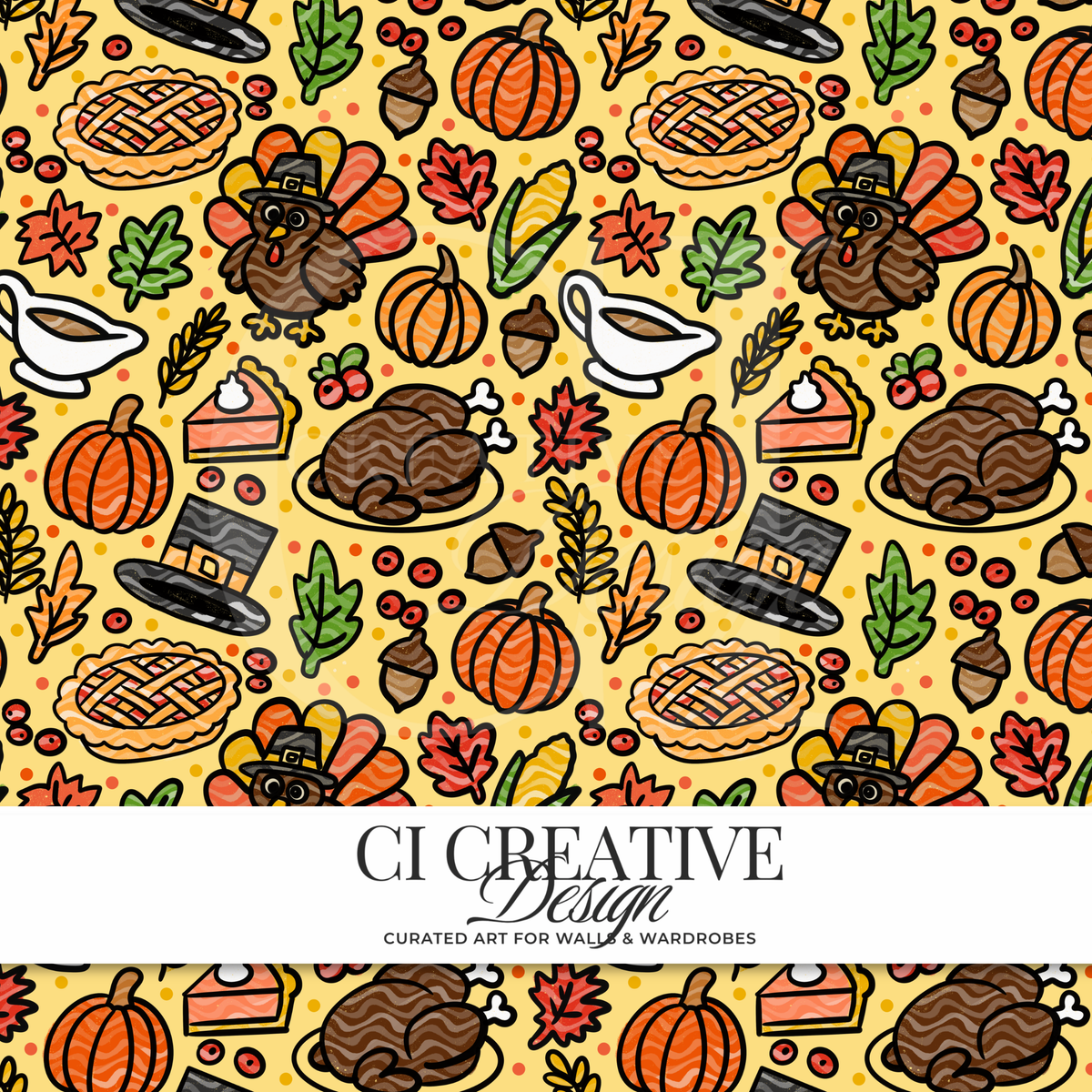 Thanksgiving Seamless Pattern | Turkey & Pumpkin Digital Download PNG