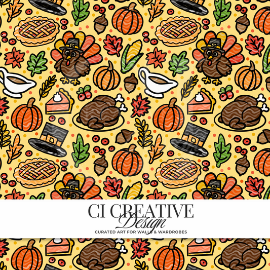 Thanksgiving Seamless Pattern | Turkey & Pumpkin Digital Download PNG