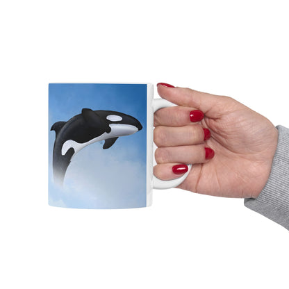 Orca Killer Whale Ceramic Mug Coffee Cup With Winter Blue Snowflake Design Dishwasher Safe Gift