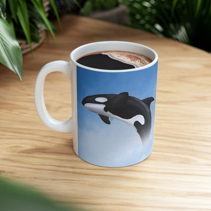 Orca Killer Whale Ceramic Mug Coffee Cup With Winter Blue Snowflake Design Dishwasher Safe Gift