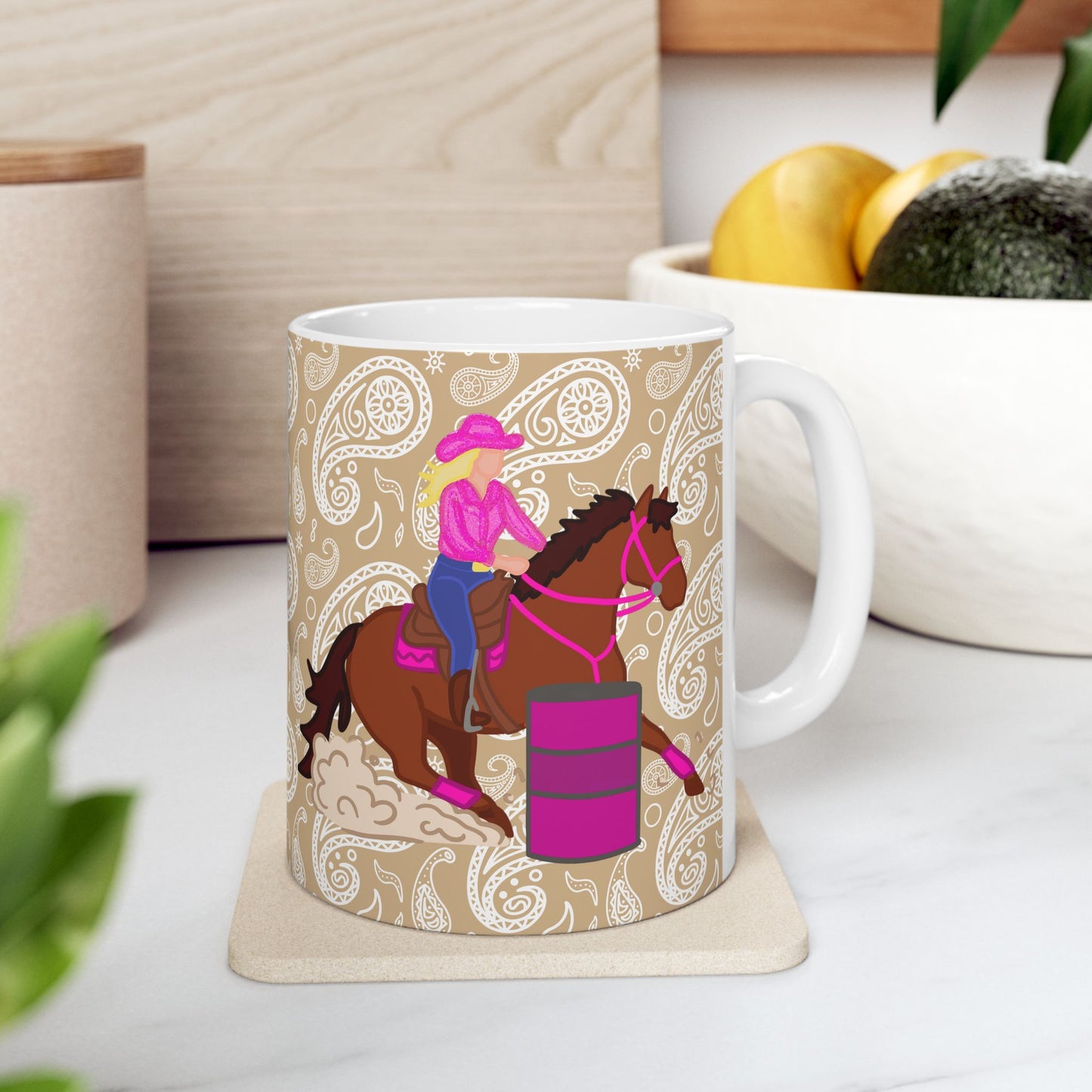 Barrel Racer Cowgirl Ceramic Coffee Mug | Rodeo Art | 11oz & 15oz