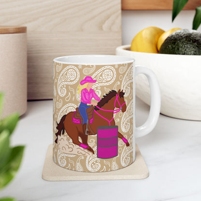 Barrel Racer Cowgirl Ceramic Coffee Mug | Rodeo Art | 11oz & 15oz