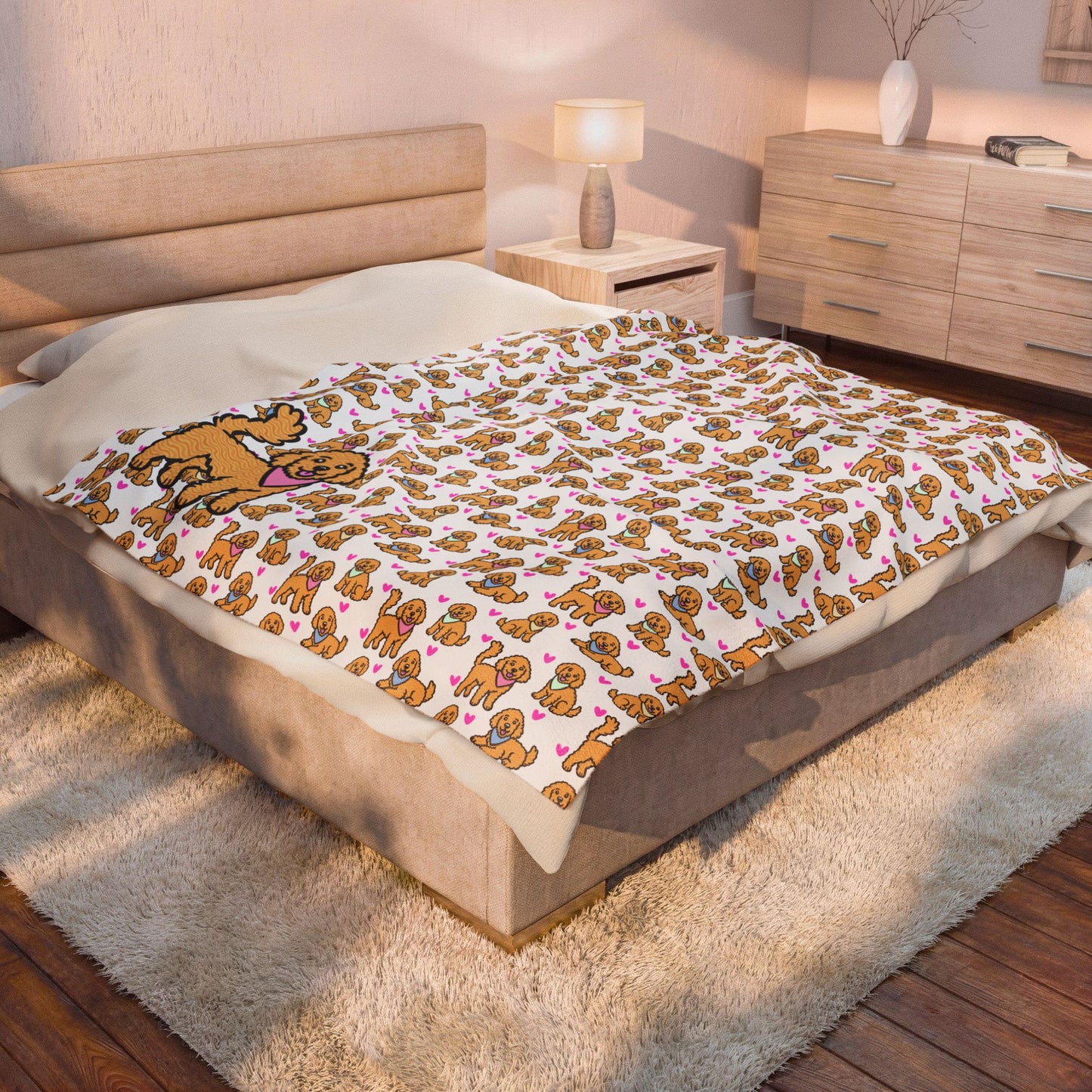 Goldendoodle Pattern Velveteen Plush Blanket | Dog Lover Gift | 3 Sizes