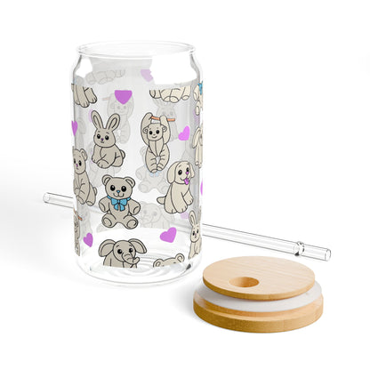 Cruise Towel Animal Sipper Glass | 16oz Glass Can with Bamboo Lid & Straw