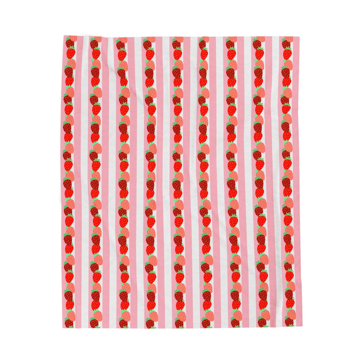 Strawberry Stripe Velveteen Throw Blanket — Cozy Plush Home Decor