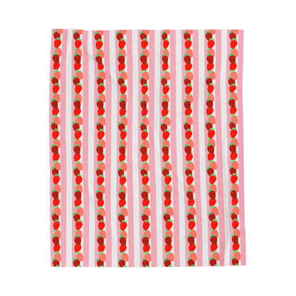 Strawberry Stripe Velveteen Throw Blanket — Cozy Plush Home Decor