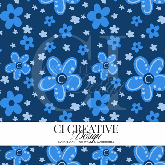 Blue Daisies Seamless Pattern | Navy Floral Digital Download PNG