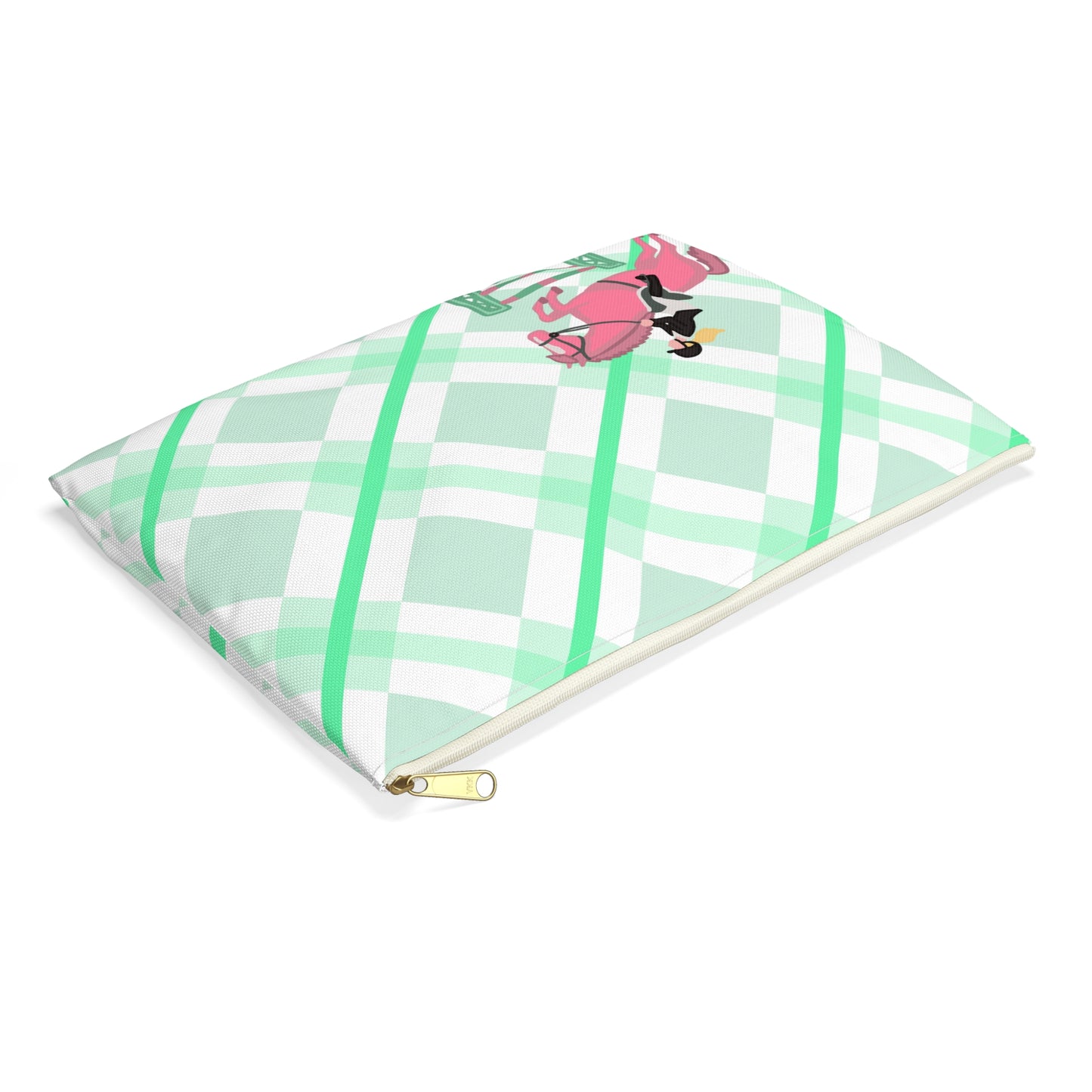 Equestrian Jumping Accessory Pouch — Mint Plaid Horse Rider Makeup Bag