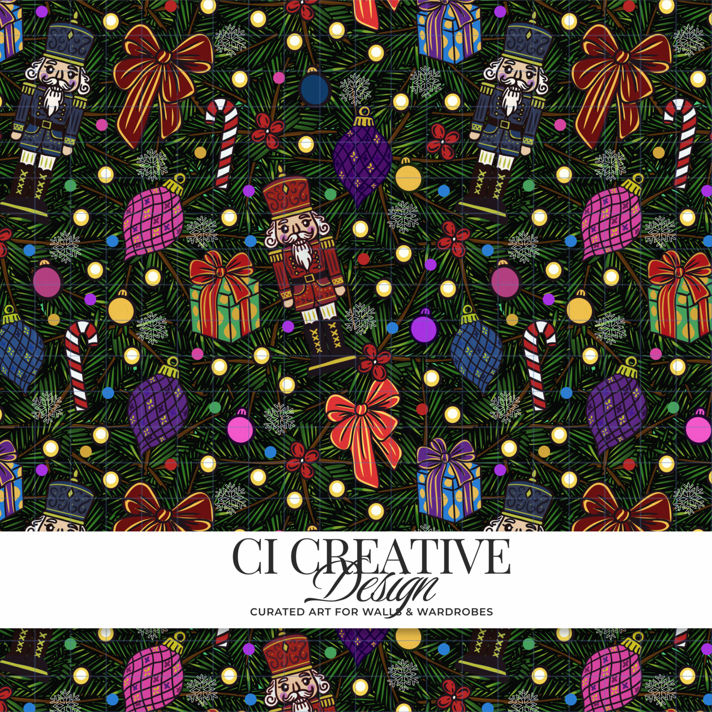 Vintage Christmas Seamless Pattern | Black Nutcracker Digital Download PNG