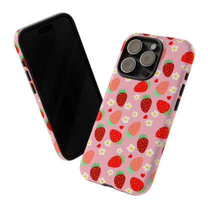 Strawberry Pattern Pink Phone Case Dual Layer Protective Case For IPhone