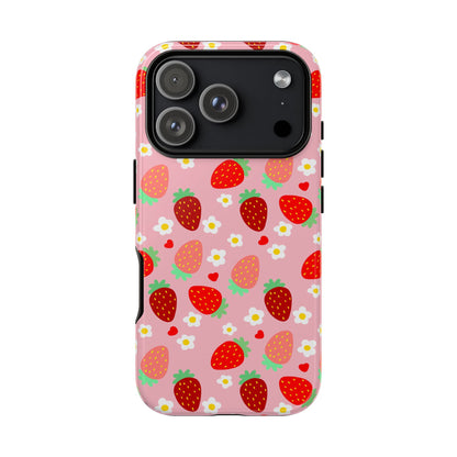 Strawberry Pattern Pink Phone Case Dual Layer Protective Case For IPhone