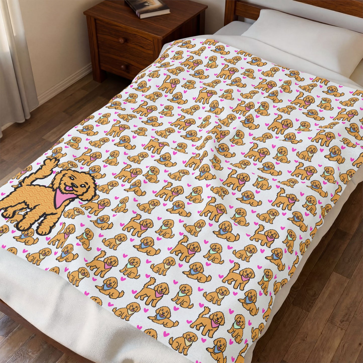 Goldendoodle Pattern Velveteen Plush Blanket | Dog Lover Gift | 3 Sizes