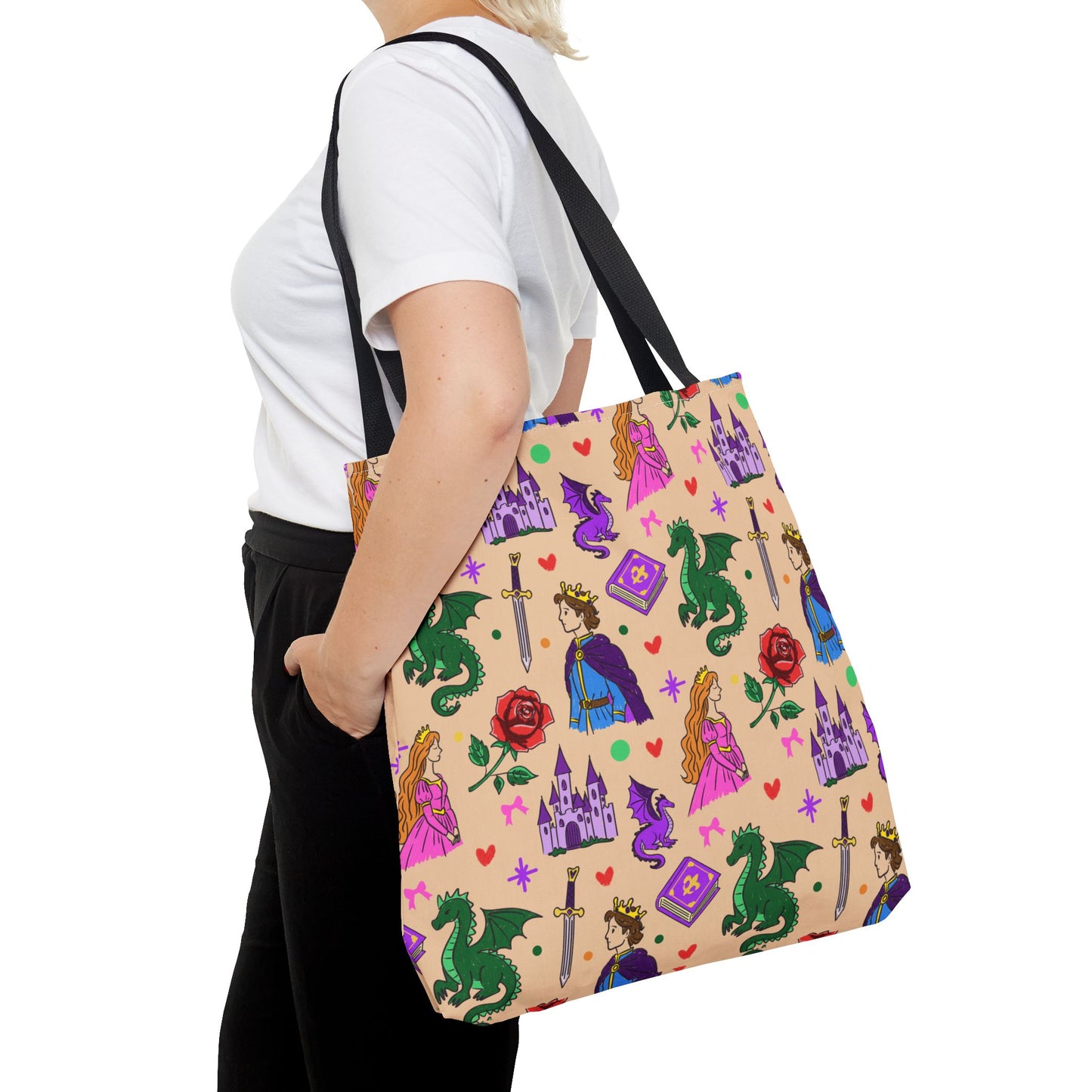 Fantasy Fairytale Tote Bag, Dragon Princess Book Lover Bag, Castle Bookish Gift, Fantasy Reader Tote, Dragon Book Tote