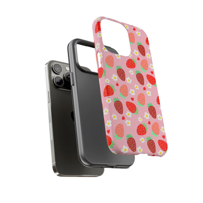 Strawberry Pattern Pink Phone Case Dual Layer Protective Case For IPhone
