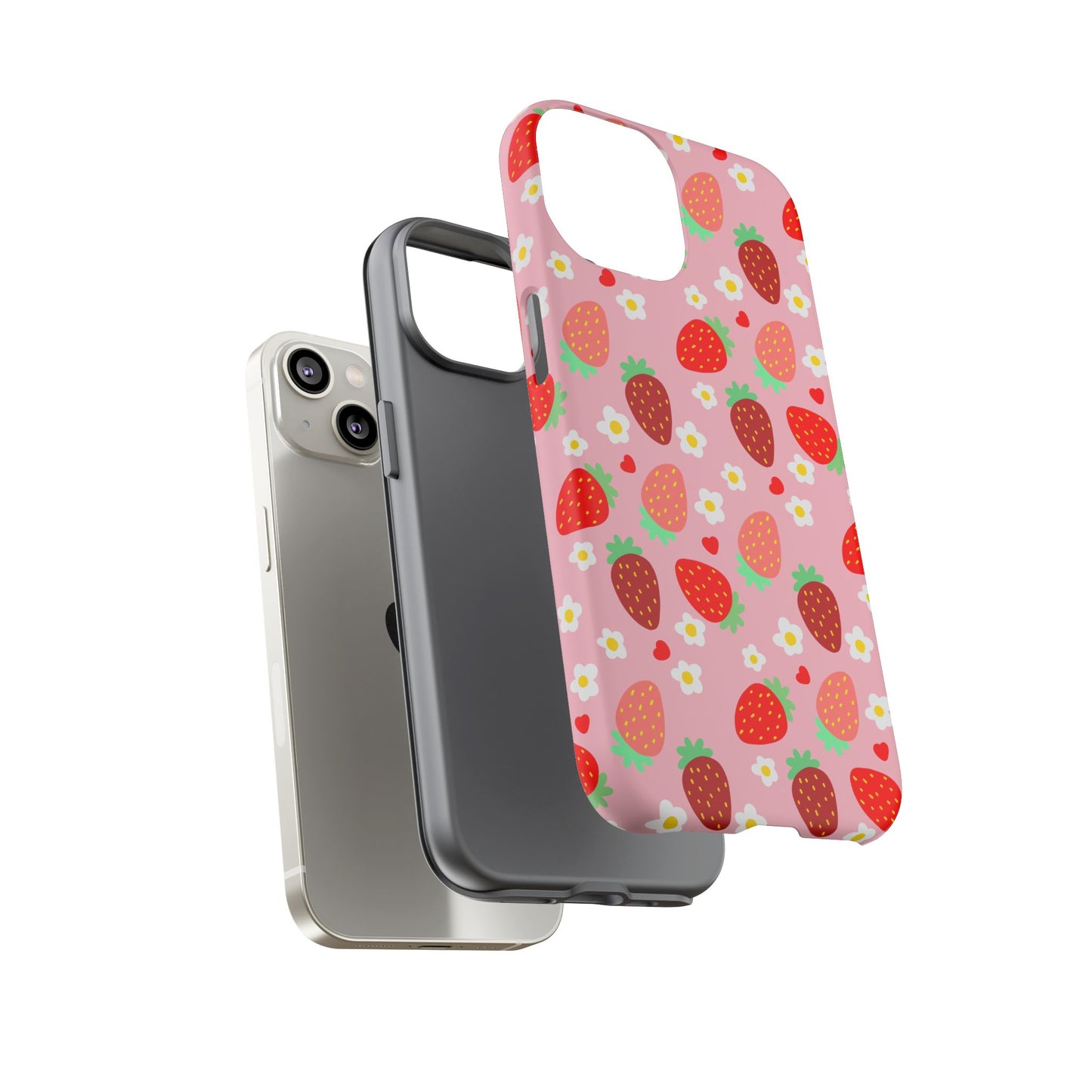 Strawberry Pattern Pink Phone Case Dual Layer Protective Case For IPhone