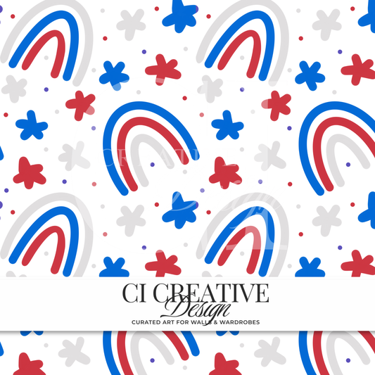 Patriotic Rainbow Seamless Pattern | Red White Blue Digital Download PNG