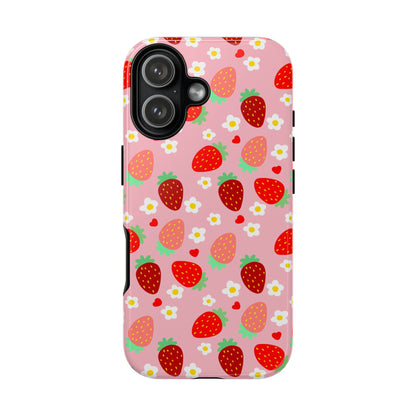 Strawberry Pattern Pink Phone Case Dual Layer Protective Case For IPhone