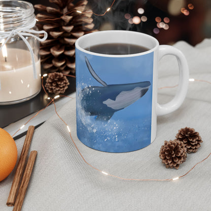 Humpback Whale Ceramic Mug For Whale Watching Coffee Cup With Frosted Ocean And Snowflake Artwork