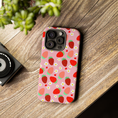 Strawberry Pattern Pink Phone Case Dual Layer Protective Case For IPhone