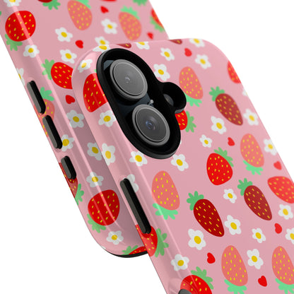 Strawberry Pattern Pink Phone Case Dual Layer Protective Case For IPhone