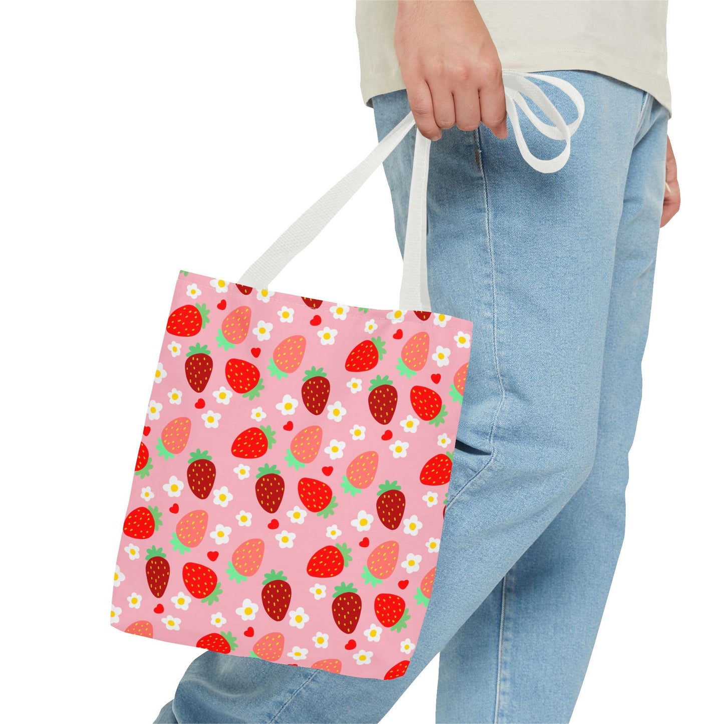 Strawberry Seamless Tote Bag Pink Red Fruit Pattern