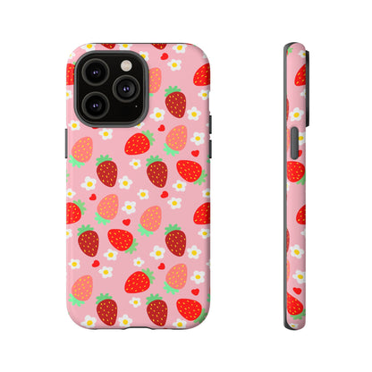 Strawberry Pattern Pink Phone Case Dual Layer Protective Case For IPhone