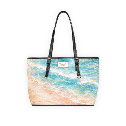 Watercolor Shoreline PU Leather Shoulder Bag — Coastal Beach Scene Shoulder Bag