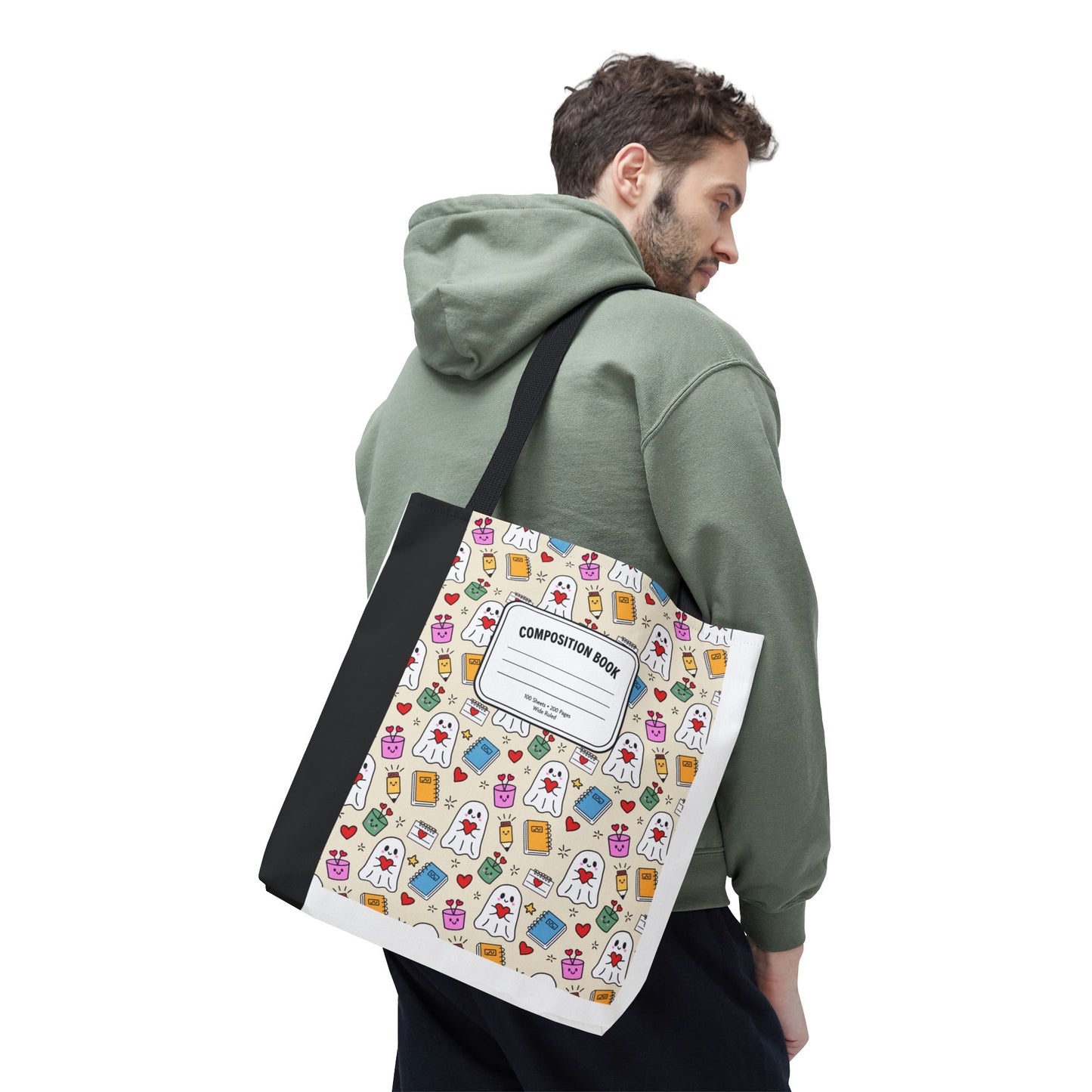 Ghost School Supplies Teacher Tote Bag | Kawaii Halloween Book Bag | 3 Sizes
