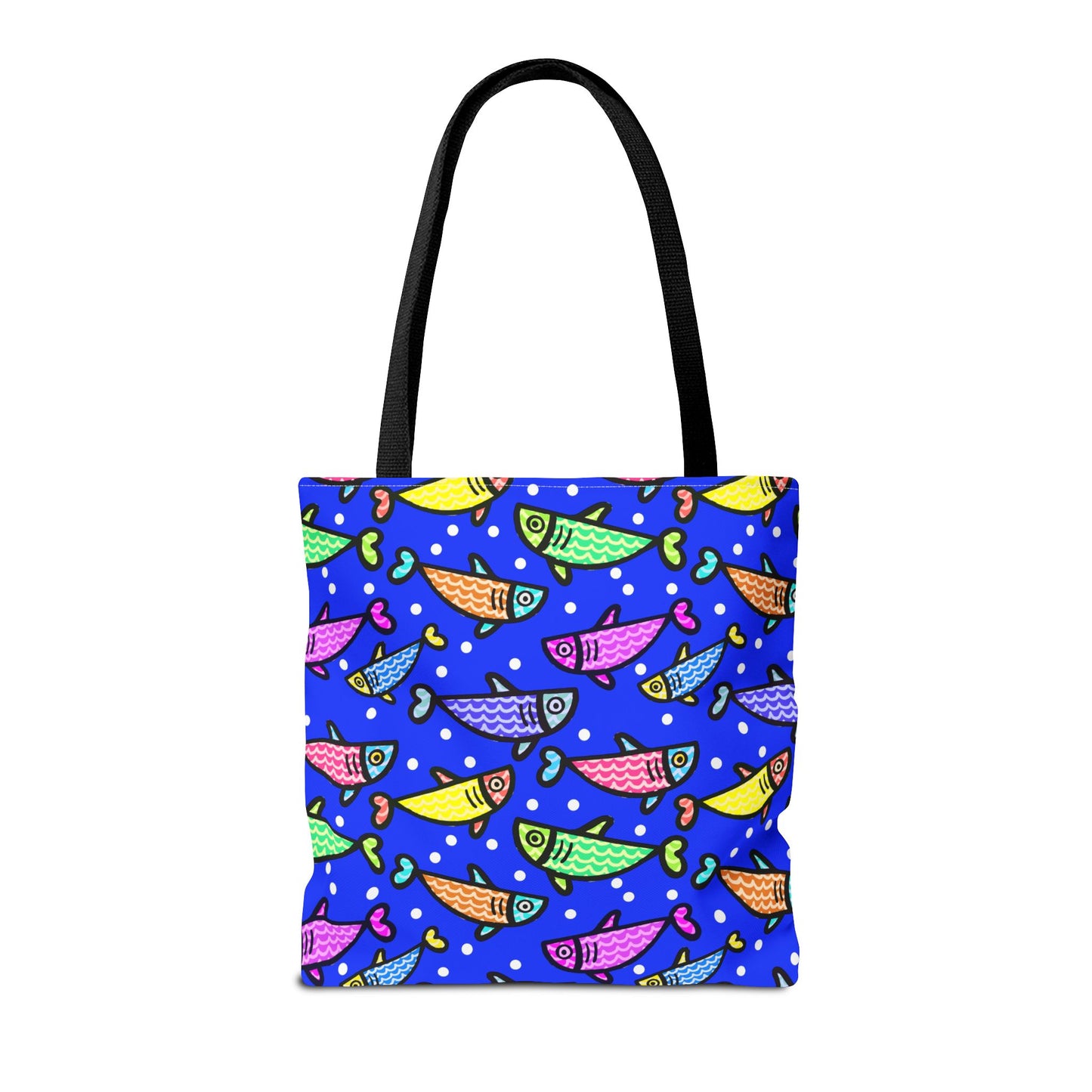 Happy Fish Tote Bag All Over Print Hand Drawn Fish Illustration Three Sizes