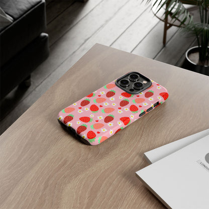 Strawberry Pattern Pink Phone Case Dual Layer Protective Case For IPhone