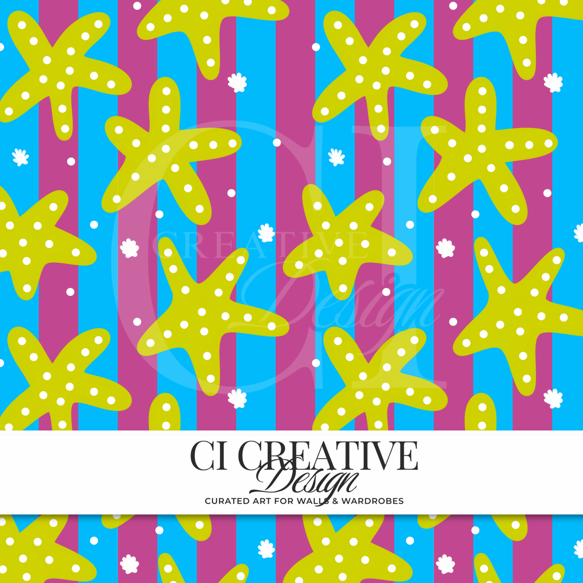 Starfish Seamless Pattern | Beach Stripe Digital Download PNG