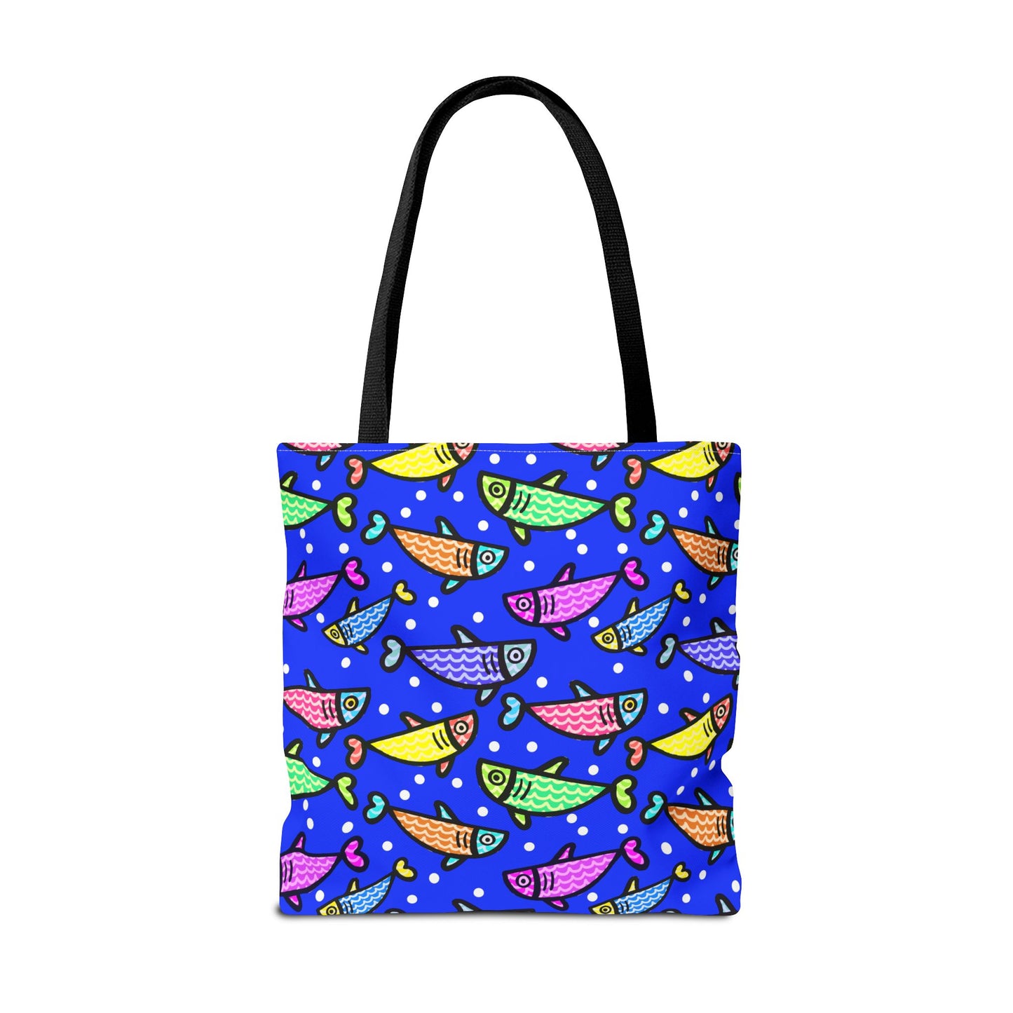Happy Fish Tote Bag All Over Print Hand Drawn Fish Illustration Three Sizes