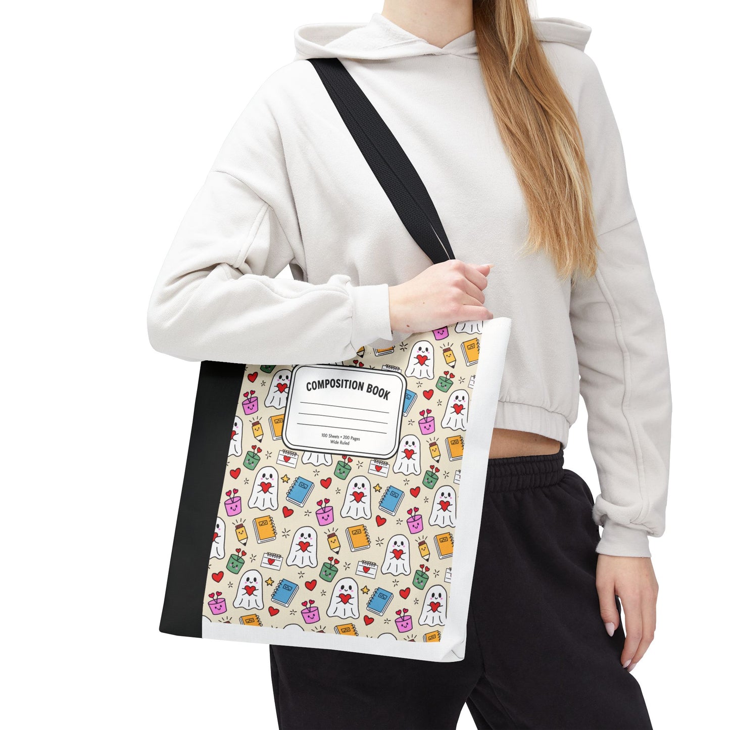 Ghost School Supplies Teacher Tote Bag | Kawaii Halloween Book Bag | 3 Sizes